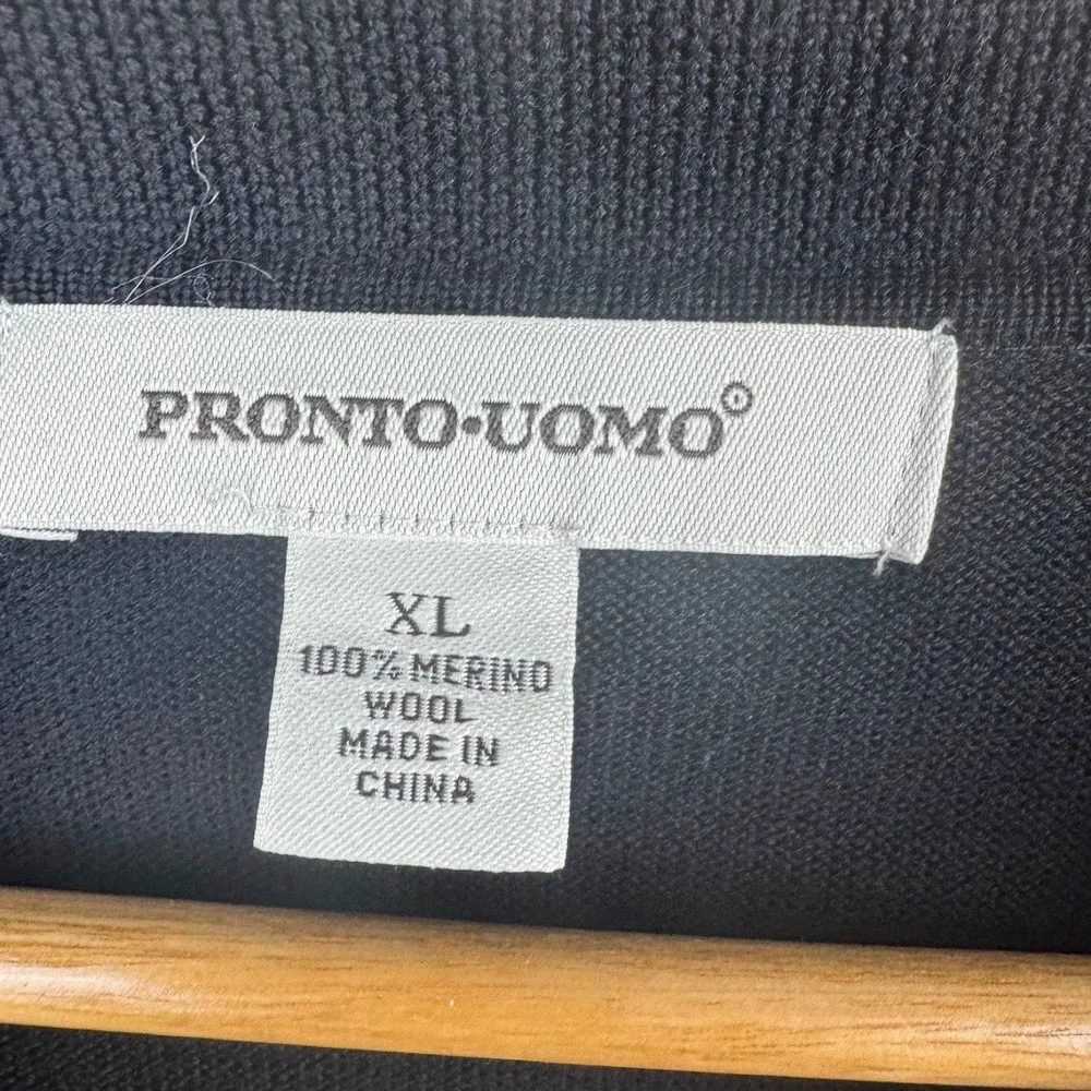 Pronto‎ Uomo Mens Black 100% Merino Wool Long Sleeve Polo Sweater XL
